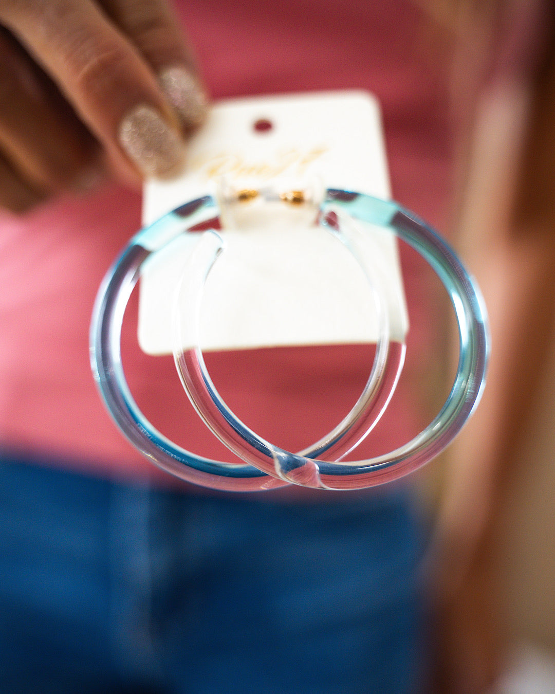 NEW! Lucite Hoop Earrings - Blue  Trendy Wholesale   