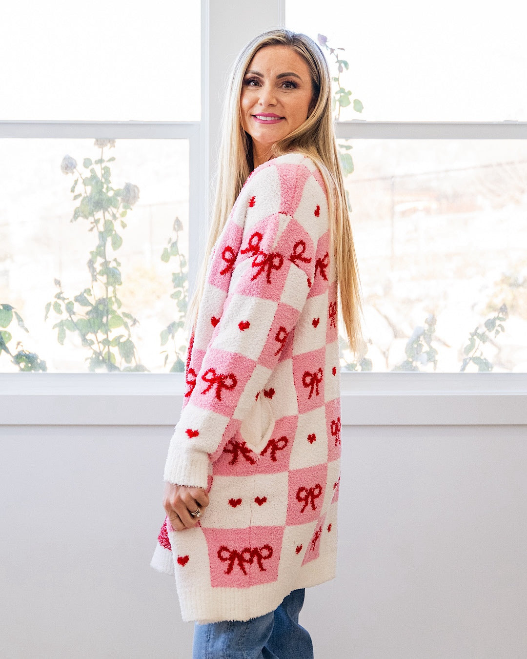 NEW! Valentine's Day Cloud Open Cardigan - Checkered Bows Blakeley