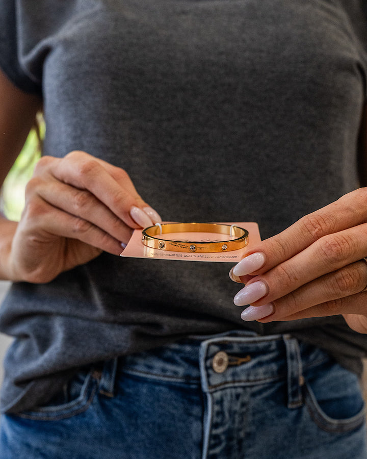 Crystal Studded Stainless Steel Bracelet - Gold Trendy Wholesale