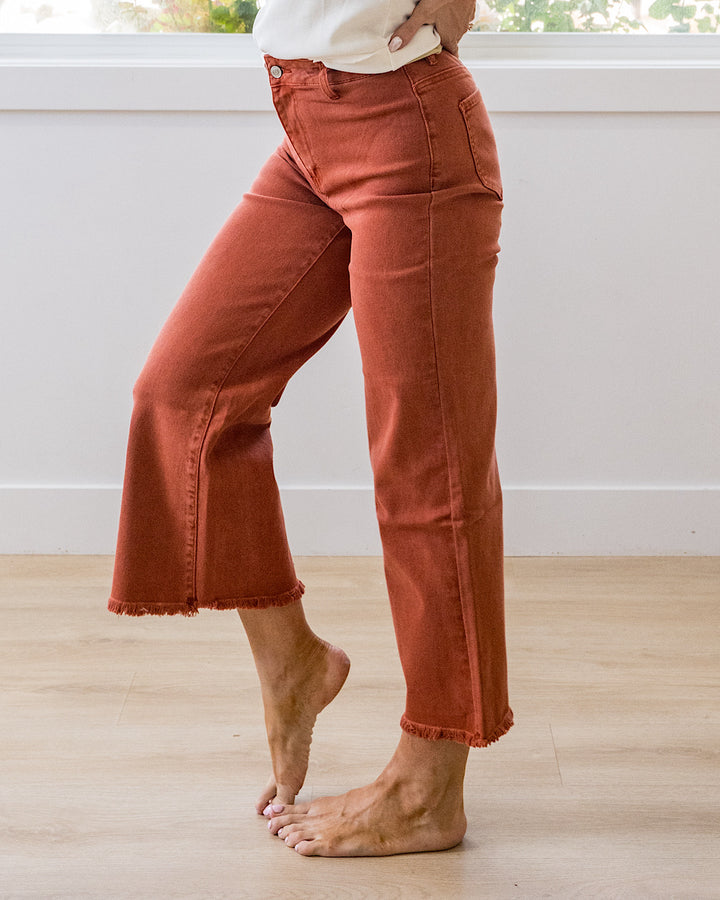 NEW! Mae Wide Leg Cropped Jeans - Rust Zenana