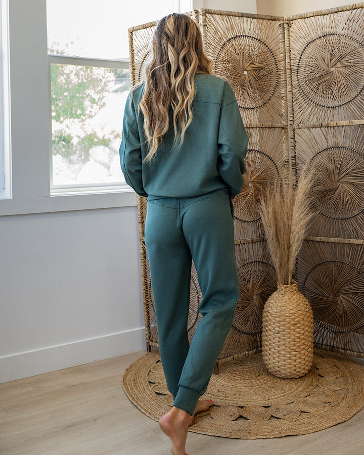 DOORBUSTER! Scuba Pullover and Jogger Set - Dark Forest Zenana