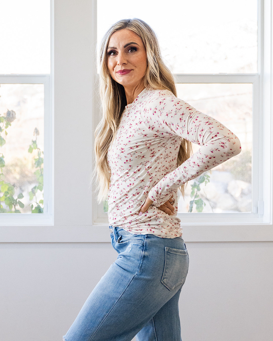 NEW! Blair Long Sleeve Top - Micro Pink Floral