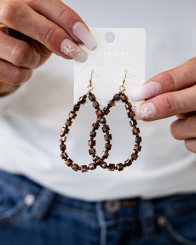 Chocolate Square Beaded Teardrop Earrings  Crystals Trading Inc.   