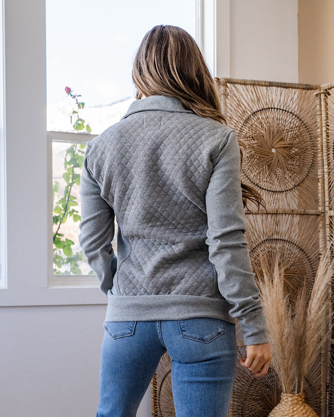 NEW! Ampersand Ave Quilted HalfZip Sweatshirt - Light Charcoal Ampersand Ave