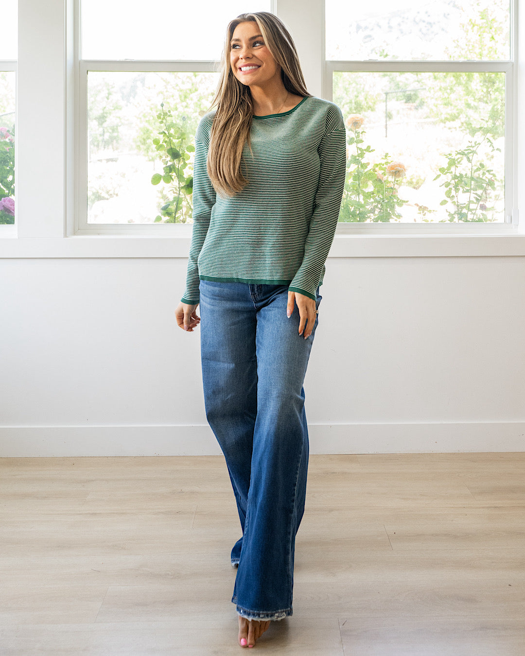 NEW! Evelyn Striped Sweater - Forest Staccato