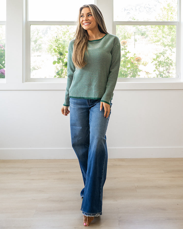 NEW! Evelyn Striped Sweater - Forest Staccato