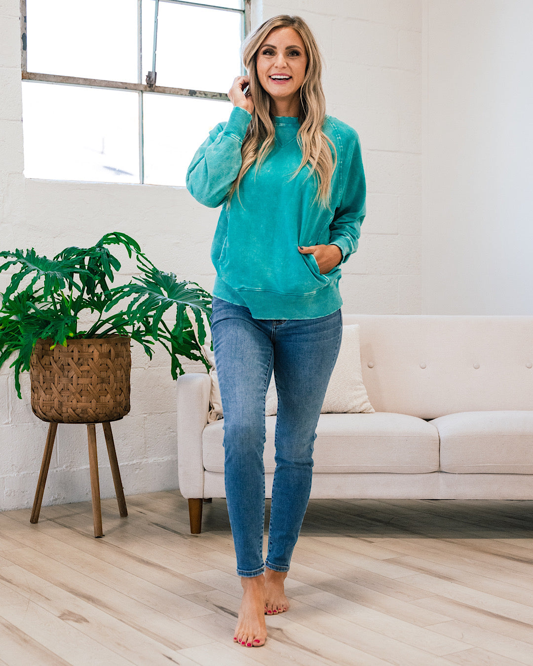 Girlfriend Crewneck Sweatshirt - Ash Light Teal  Zenana   