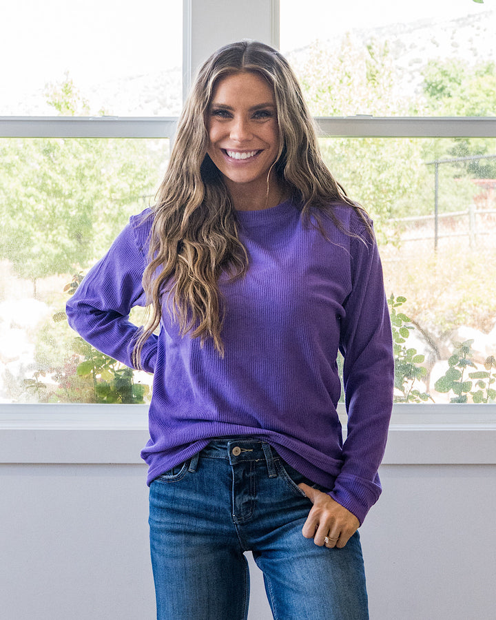 NEW! Mia Ribbed Crewneck Top - Purple
