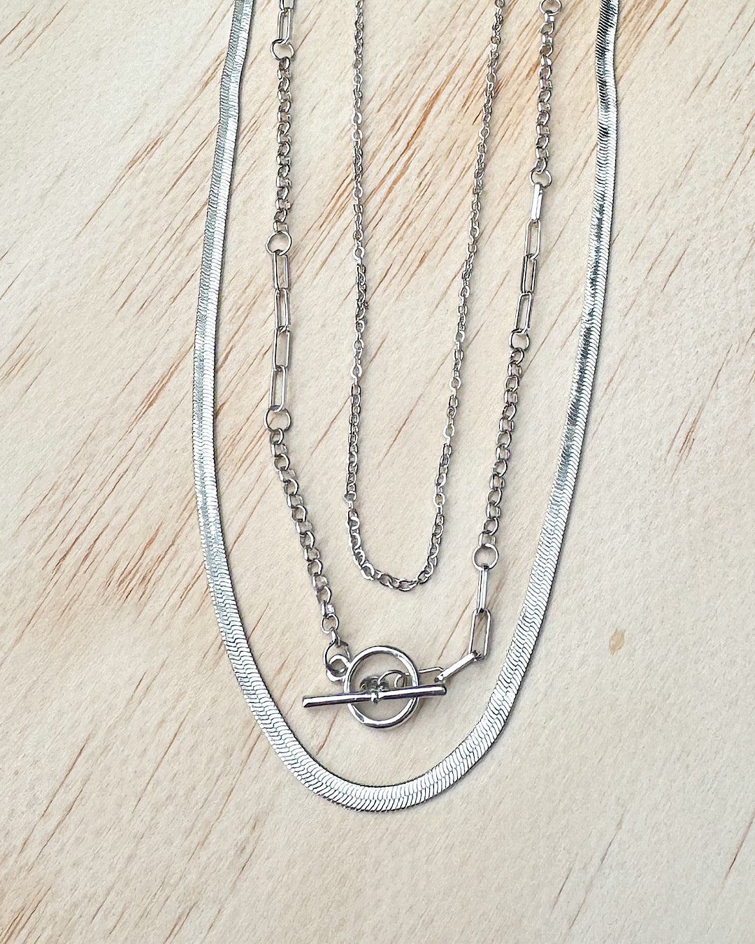 NEW! Trio Silver Chain Necklace  Trendy Wholesale   