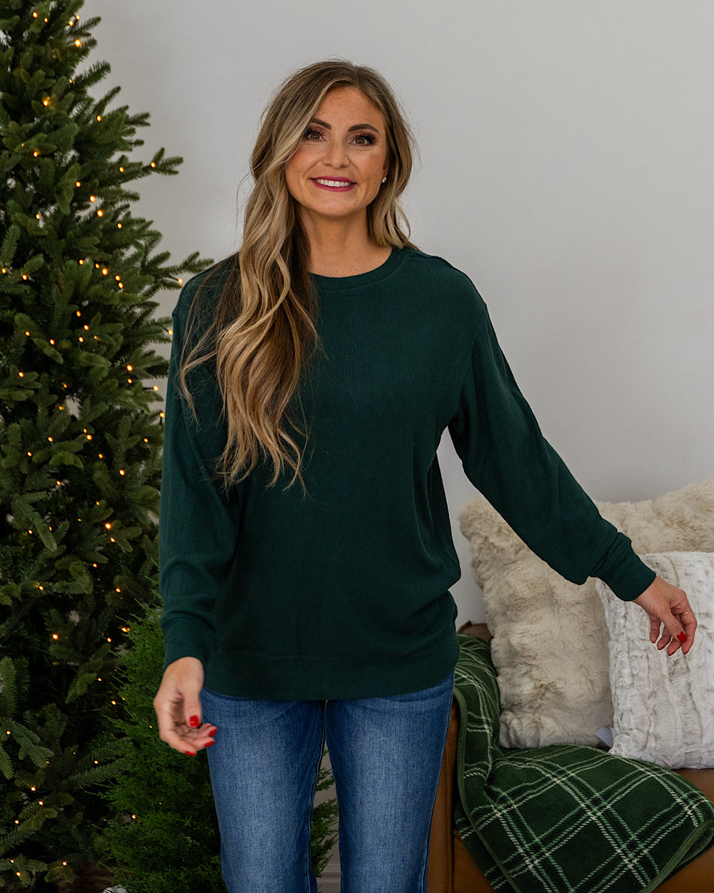 NEW! Mia Ribbed Crewneck Top - Forest Green Michelle Mae