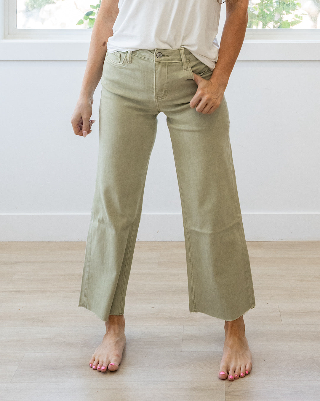 NEW! Vervet Skye Wide Leg Non Distressed Crop Jeans - Olive
