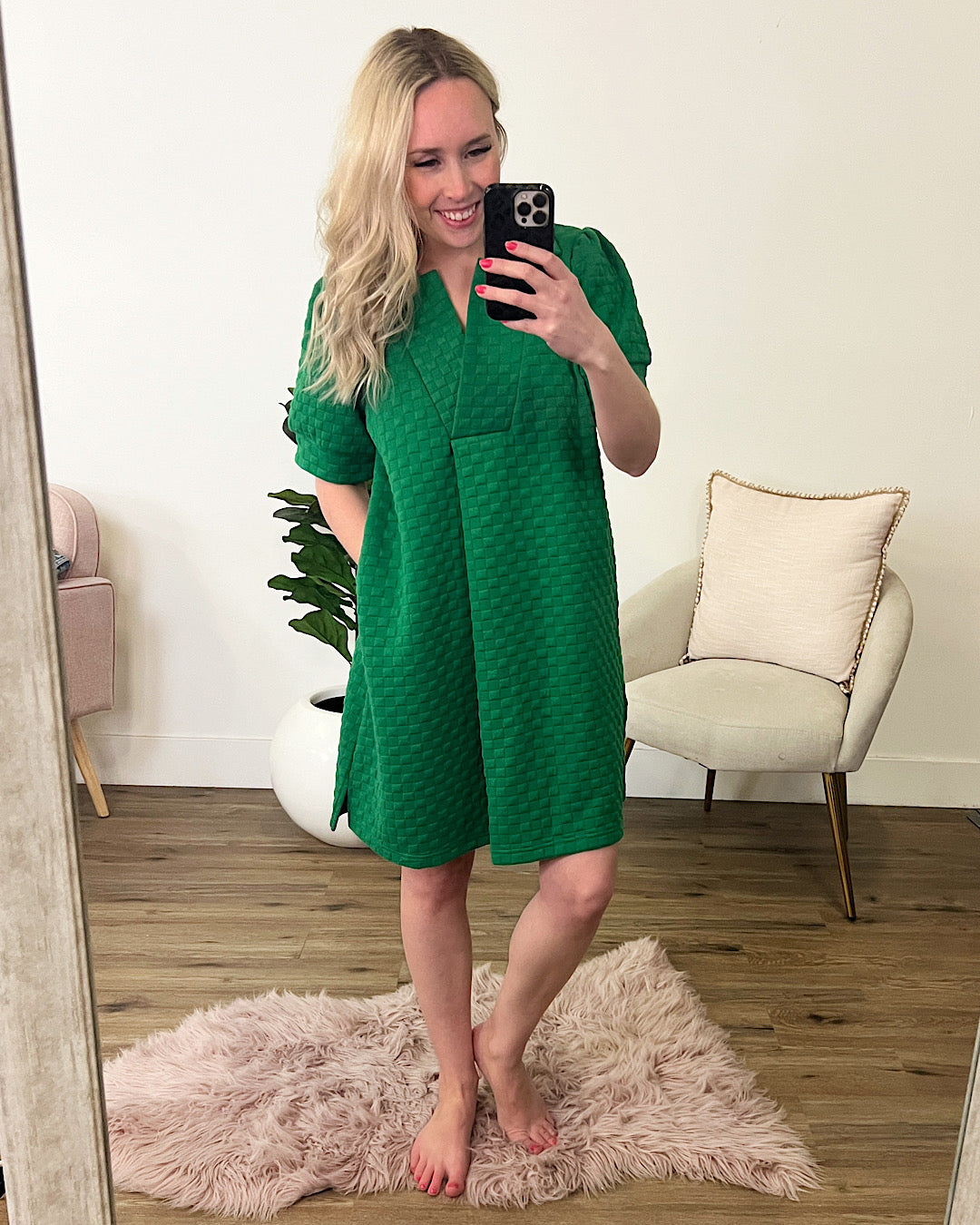Kelly Green Checkered Dress  Lovely Melody   