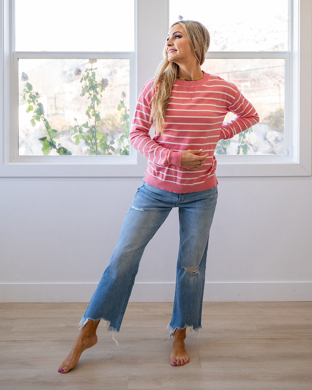 NEW! Rosie Fine Knit Striped Sweater - Pink Staccato