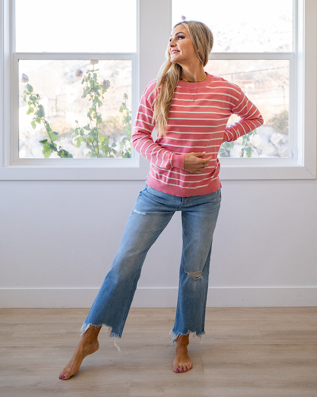 NEW! Rosie Fine Knit Striped Sweater - Pink Staccato