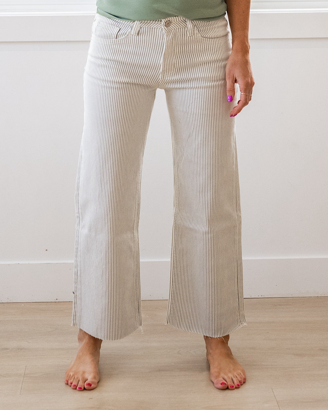 Vervet Andi Striped Cropped Wide Leg Jeans Vervet