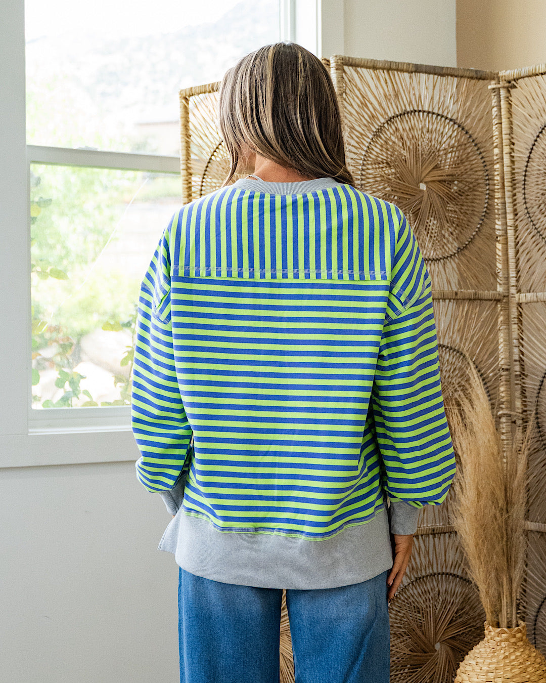 NEW! Collins Striped Side Slit Sweatshirt - Green Very J