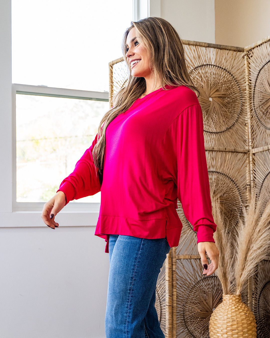 DOORBUSTER! Dolman Sleeve Top - Hot Pink Sew In Love