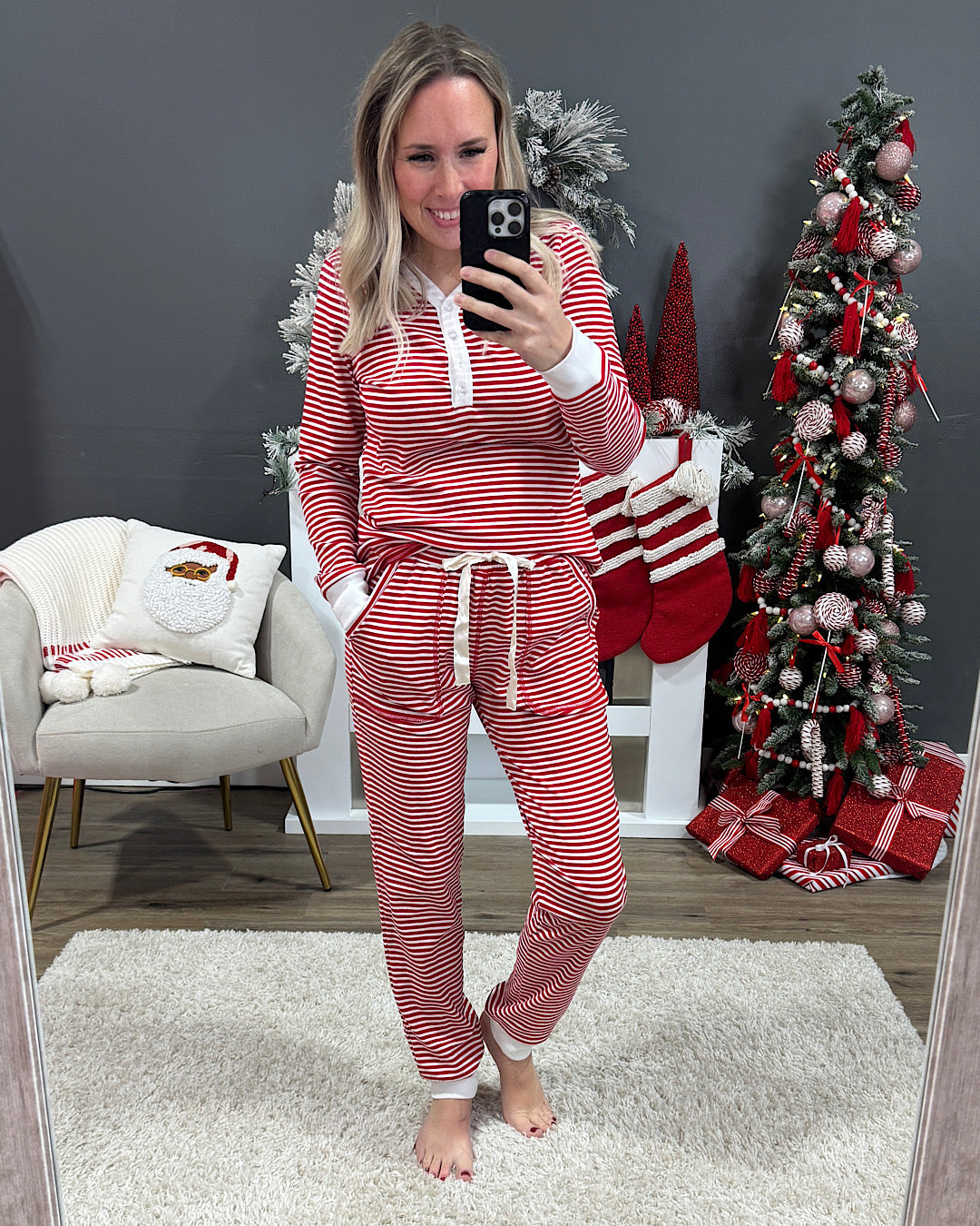 NEW! Candy Cane Striped Pajama Set Michelle Mae