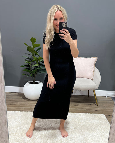 Carly Ribbed Midi Dress - Black  Be Cool   