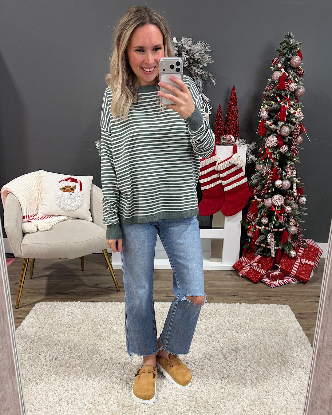NEW! Believe It Striped Sweater - Dusty Jade
