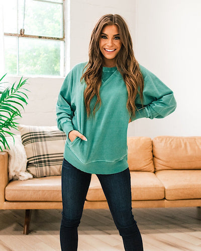 Girlfriend Crewneck Sweatshirt - Dark Green Zenana