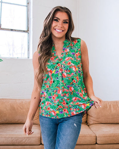 Carolina Green Floral Tank Blouse FINAL SALE Staccato