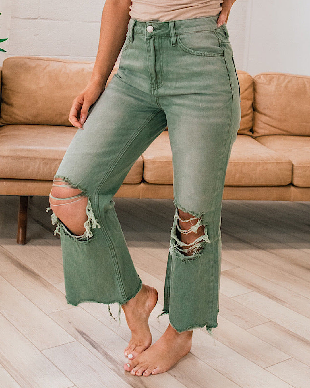 Vervet Army Green 90's Crop Flare Jeans Vervet