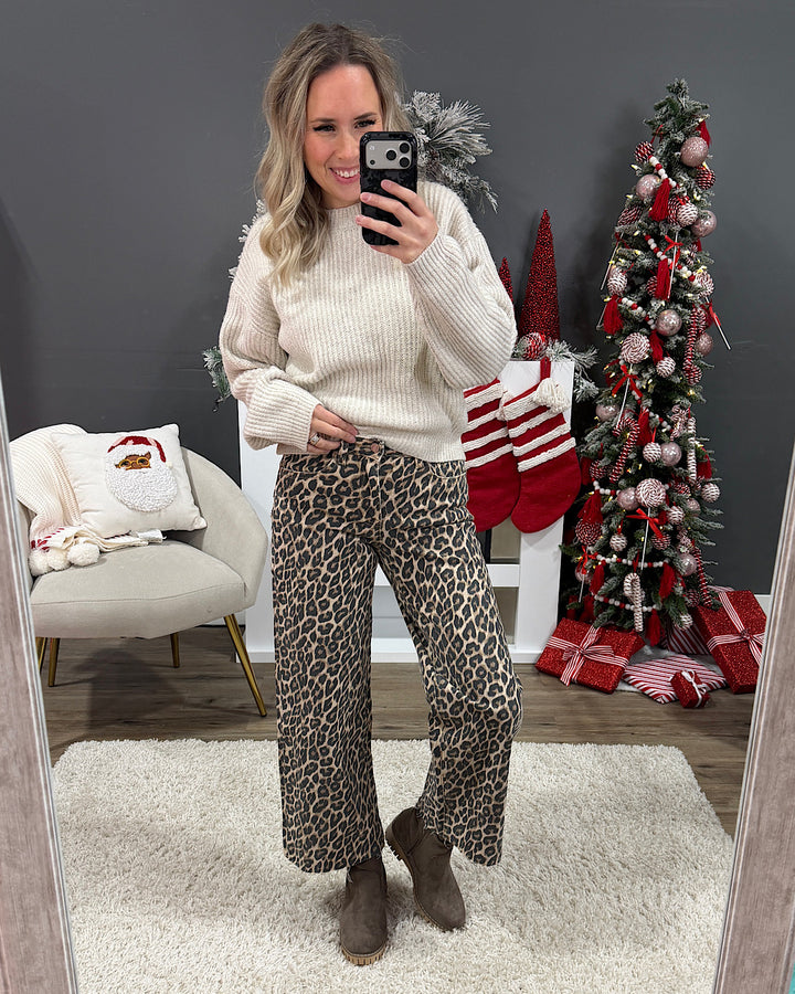 NEW! Vervet Skye Wide Leg Non Distressed Crop Jeans - Leopard Vervet