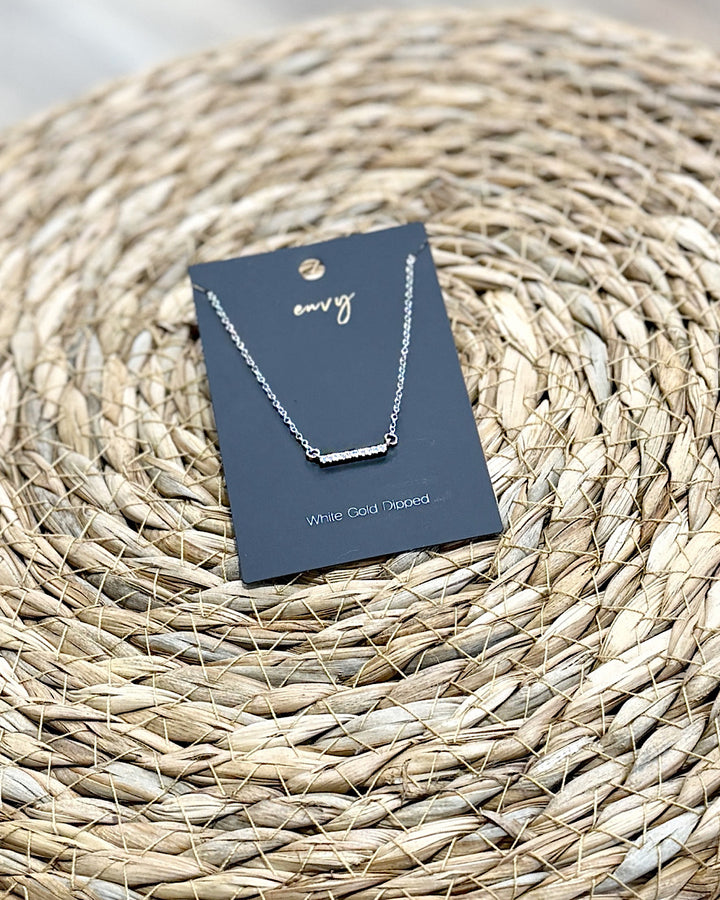 NEW! Dainty Crystal Bar Necklace - White Gold Trendy Wholesale