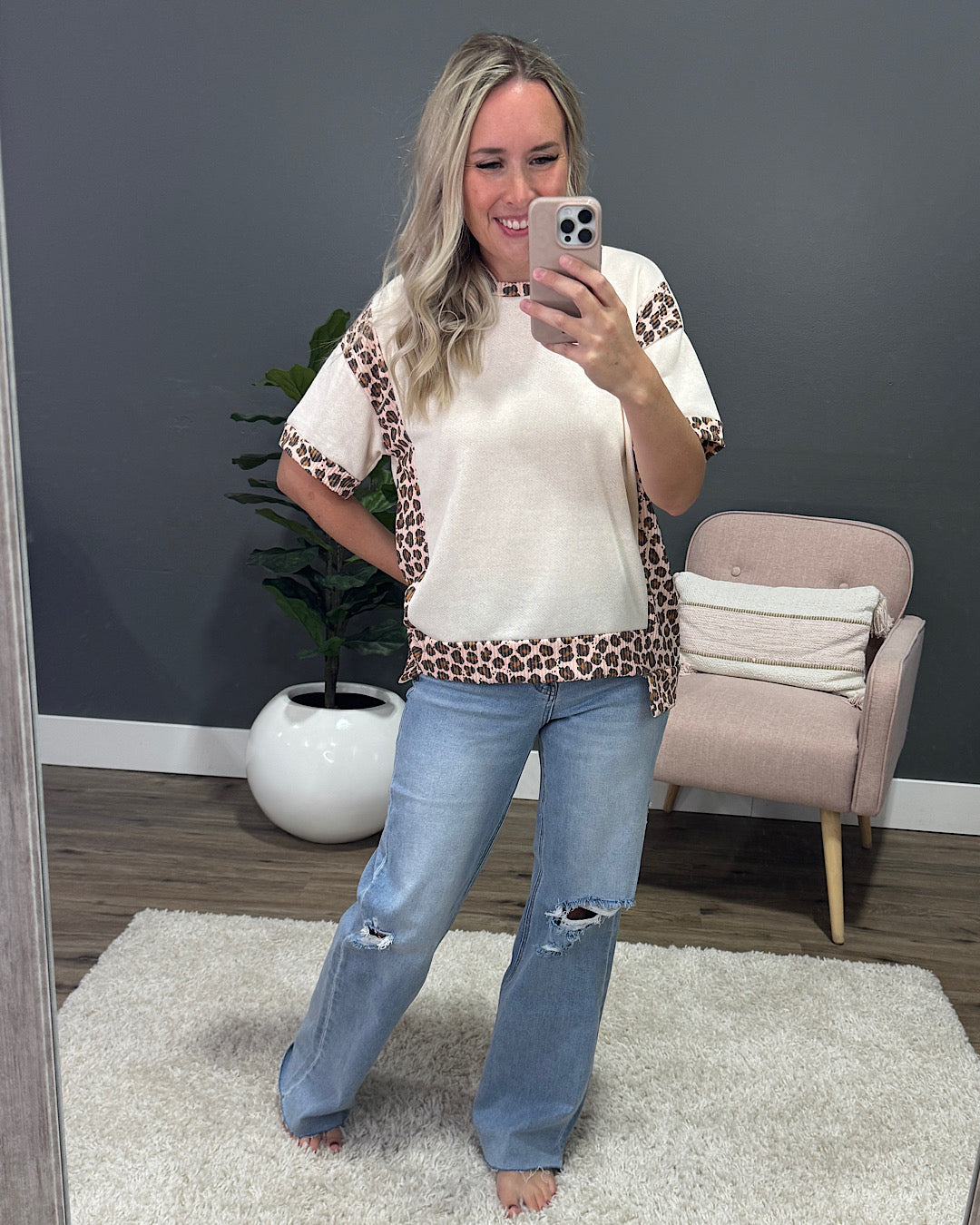 Adalyn Cream Top with Leopard Corded Details Lovely Melody