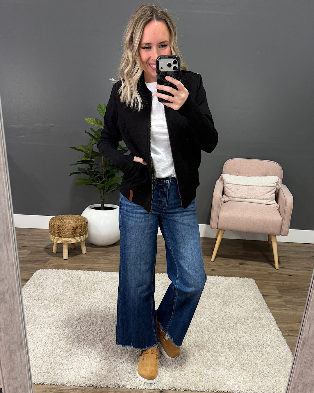 NEW! Ampersand Ave Quilted Bomber Jacket - Black Ampersand Ave