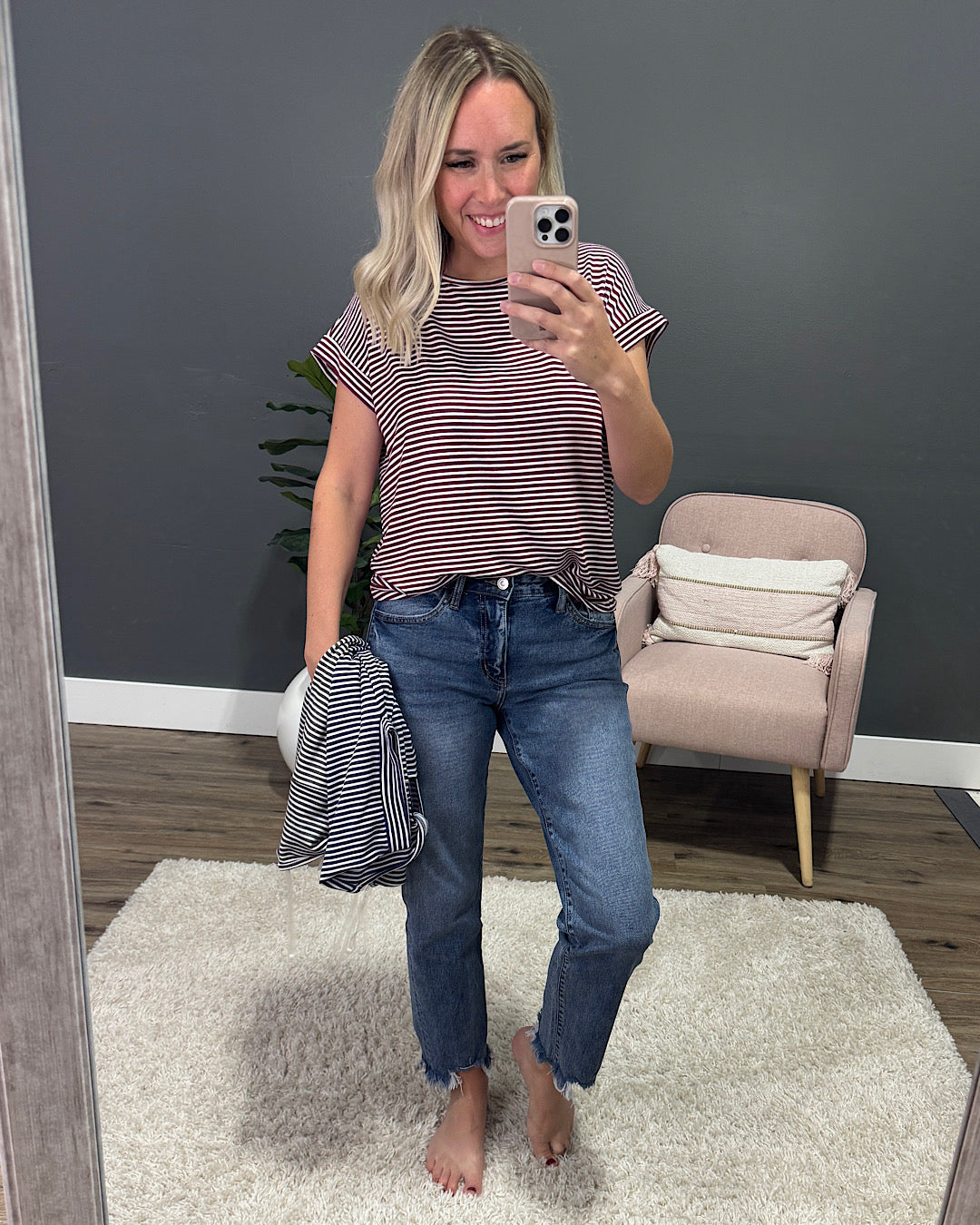 Callie Striped Twist Keyhole Top - Navy Staccato