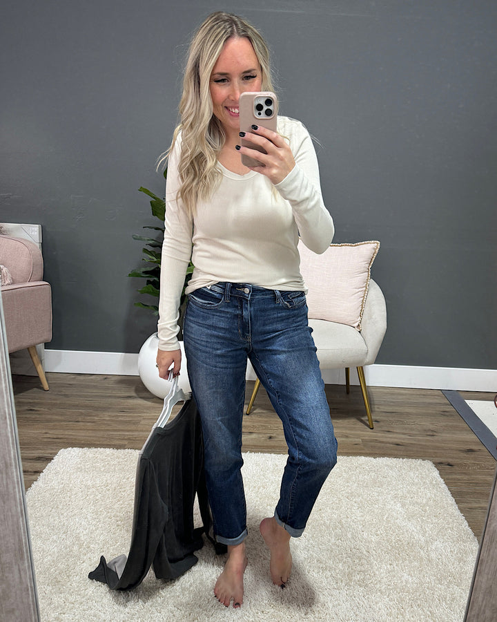 Jill Long Sleeve Ribbed Top - Ecru Be Cool