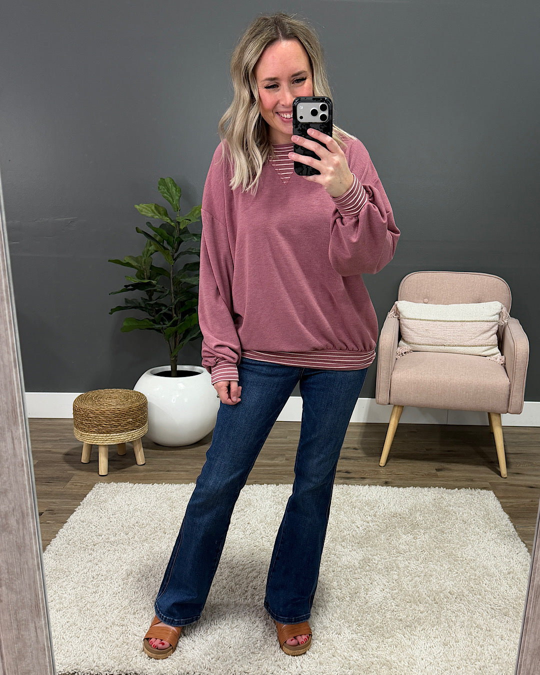 Isabel Contrast Striped Top - Dark Mauve Lovely Melody