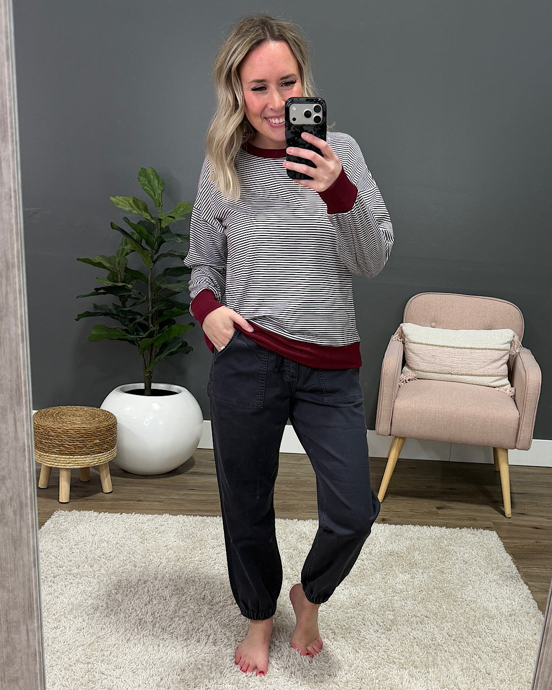 Marie Pinstriped Long Sleeve Top - Plum Staccato