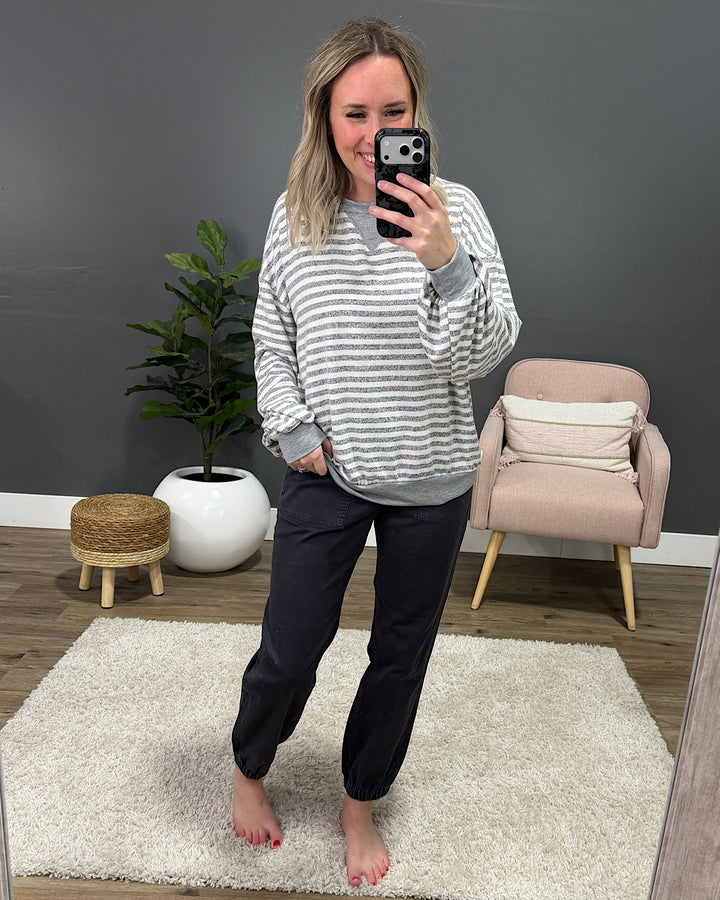 NEW! Gianna Striped Drop Shoulder Top - Heather Gray Lovely Melody