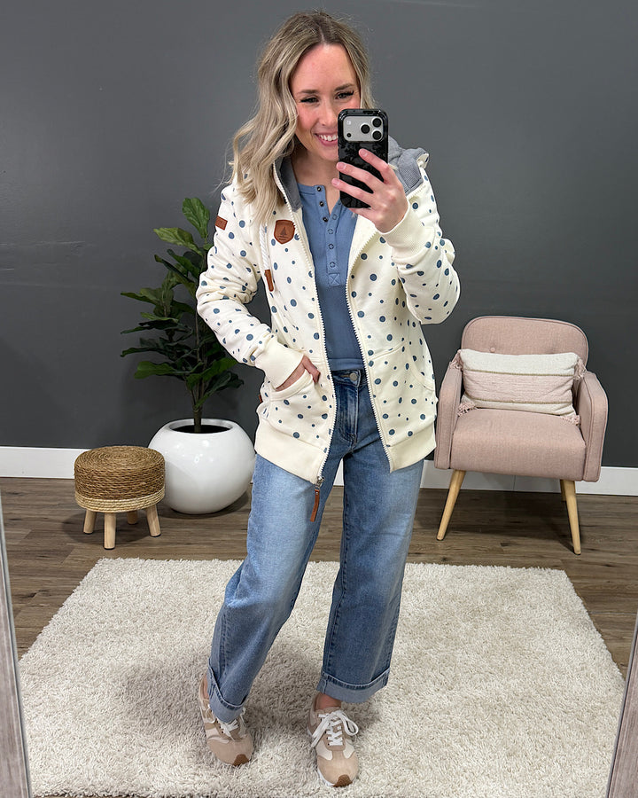 NEW! Wanakome Jayne Polka Dot Full Zip Hoodie - Ivory Wanakome