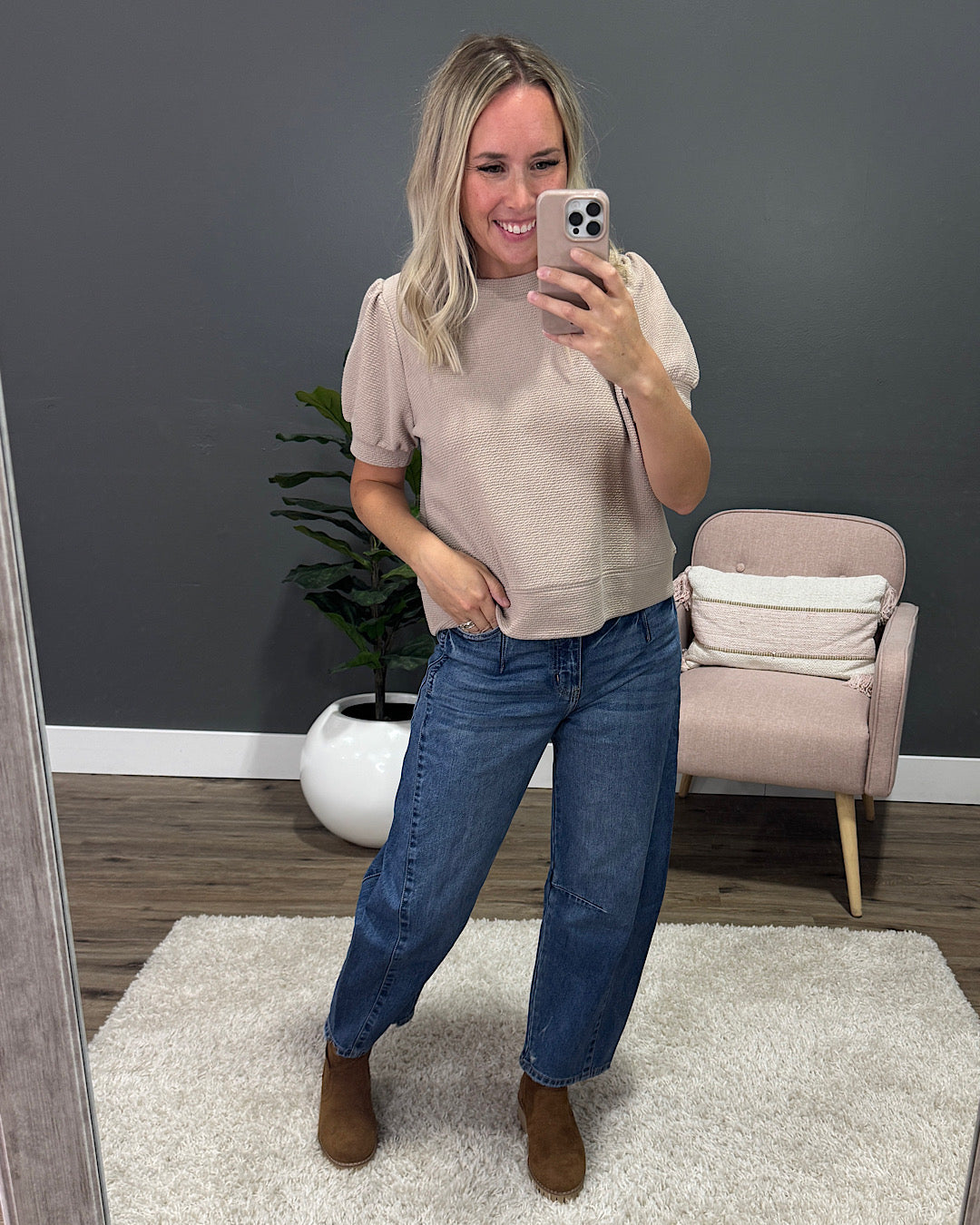 Be There Cloud Knit Puff Sleeve Top - Taupe Tres Bien