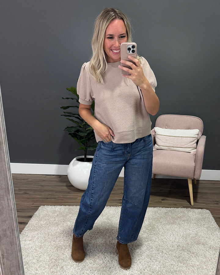 Be There Cloud Knit Puff Sleeve Top - Taupe Tres Bien