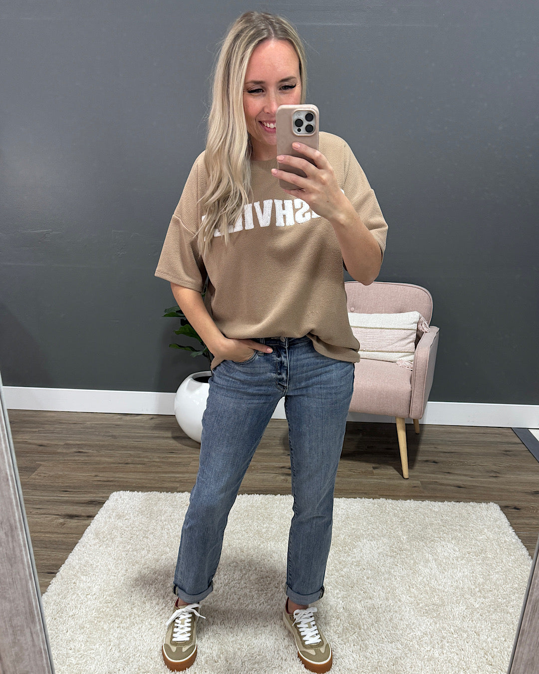 DOORBUSTER! Nashville Ribbed Taupe Top Haptics