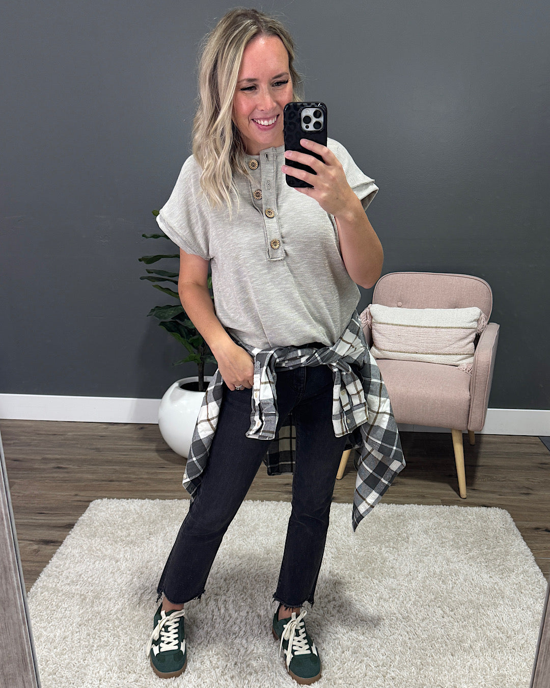 Janice Ribbed Henley Top - Sand Heimish