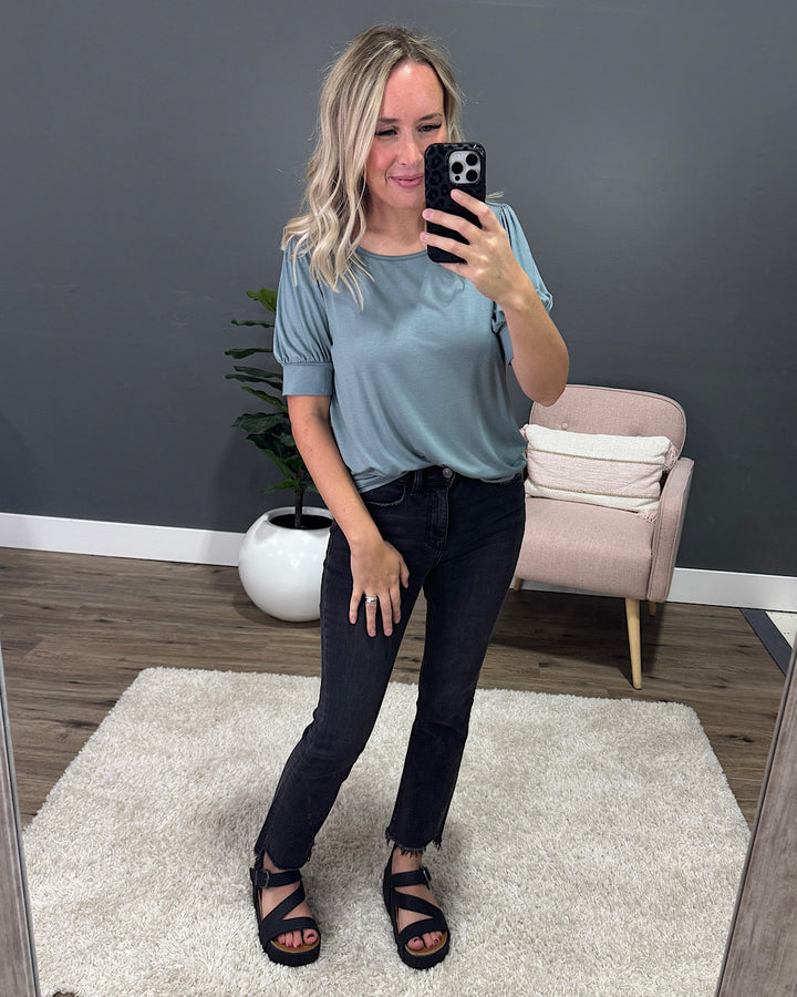 Cassie Puff Sleeve Top - Dusty Teal SALE Staccato