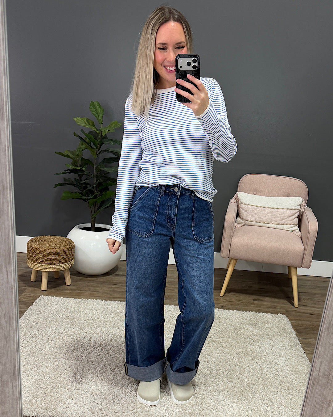 NEW! Emma Pinstriped Sweater - Ivory & Blue