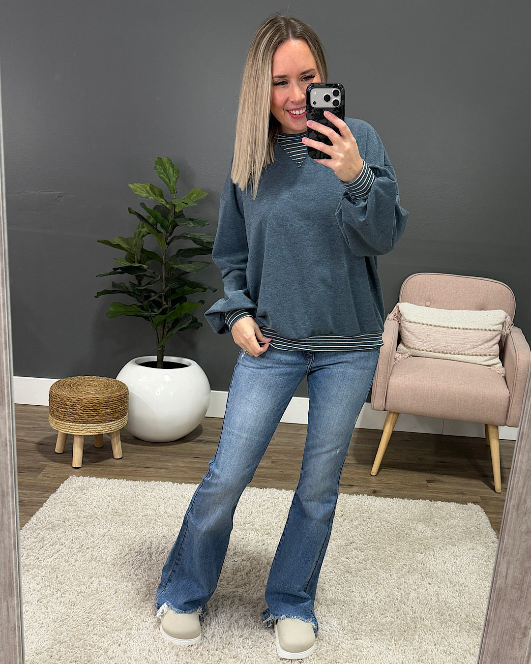 NEW! Isabel Contrast Striped Top - Blue