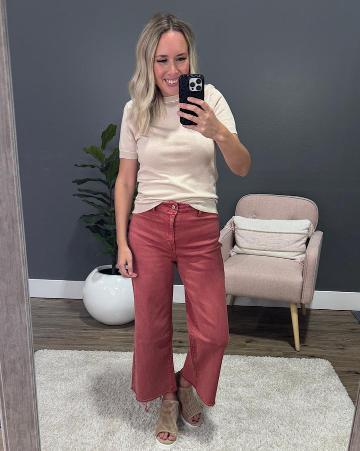 Larkin Short Sleeve Sweater - Almond Staccato