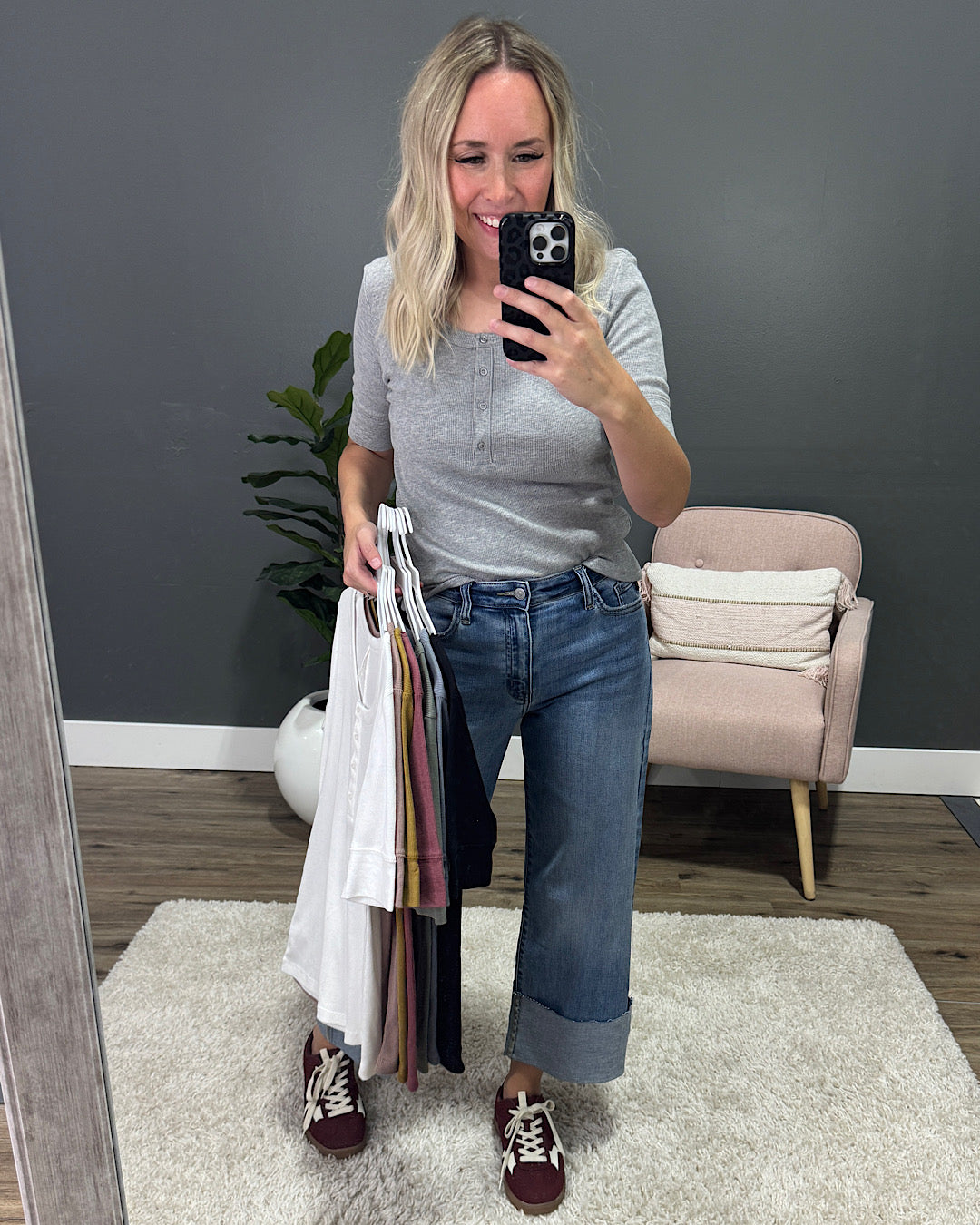 Abigail Ribbed Scoop Neck Henley Top - Ivory Be Cool