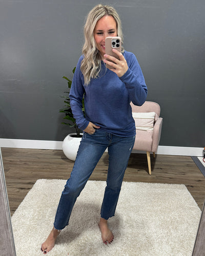 NEW! Little Too Late Long Sleeve Top - Light Navy  Staccato   