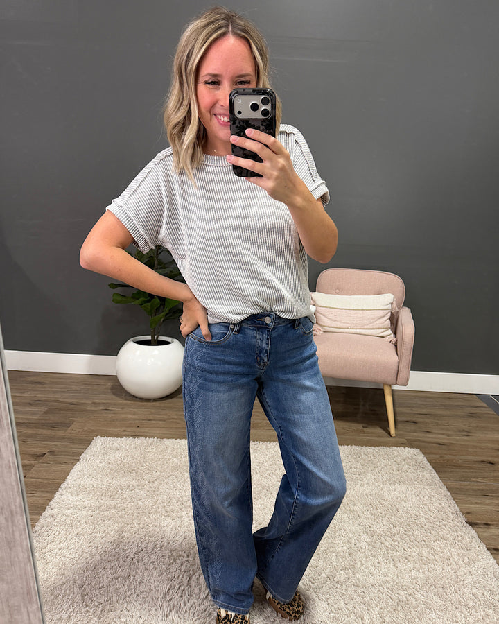 NEW! Gabby Contrast Corded Top - Gray