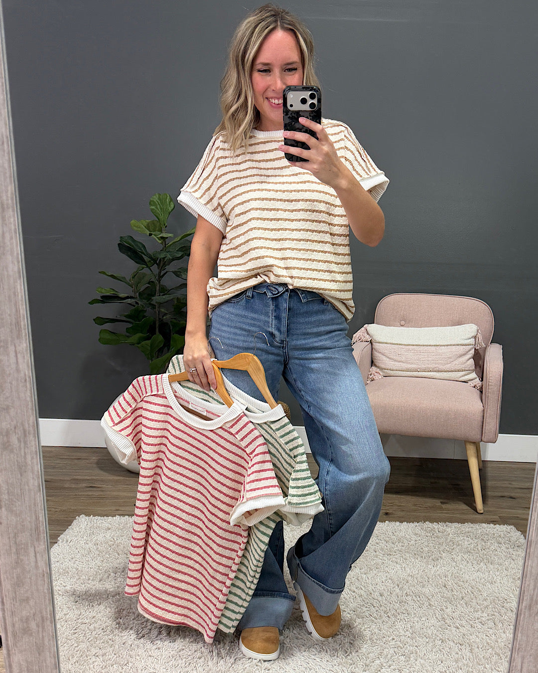 NEW! Devri Textured Striped Top - Mauve