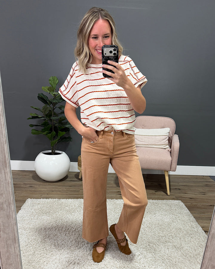 NEW! Carmen Textured Striped Top - Rust